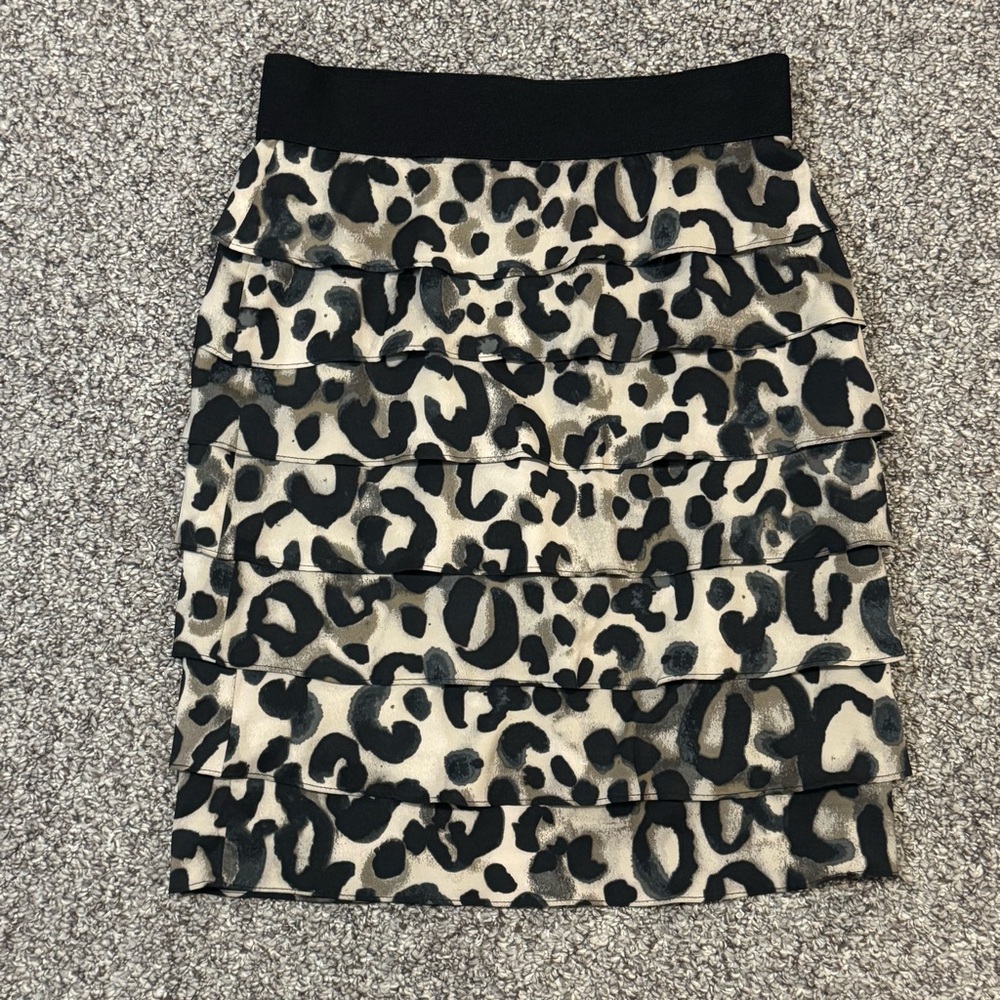 Alfani Leopard Tiered Mini Skirt - Black and Cream - Picture 2 of 6